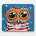 Stars and Stripes Wide Eyed Owl | Whimsical Art Mouse Pad