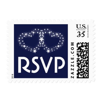 Stars & Hearts Navy Blue Gold White Rsvp Postage by juliea2010 at Zazzle