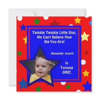 Stars Primary Colors Children's Photo Birthday invitation