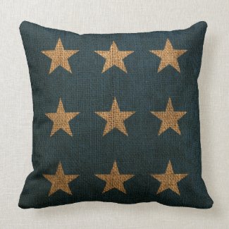 Stars Rustic Blue and Natural Throw Pillow