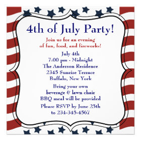 Stars Stripes 4th of July BBQ Party Invitation