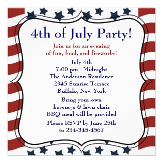 Stars Stripes 4th of July BBQ Party Invitation