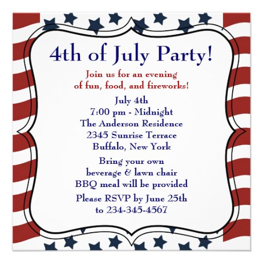 Stars Stripes 4th of July BBQ Party Invitation (front side)