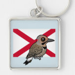 State Birdorable of Alabama: Northern Flicker Silver-Colored Square Keychain