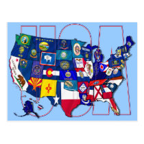 State Flags Map USA United States Flag postcards