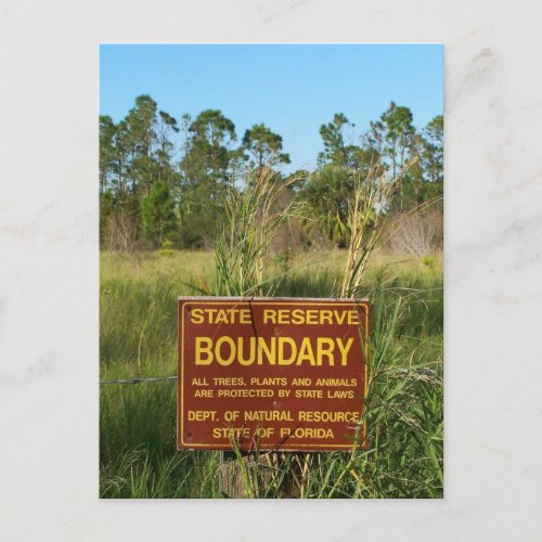 State park boundary sign Savannas background postcard