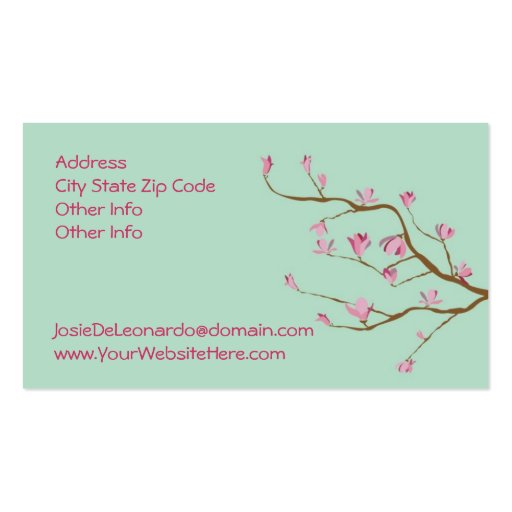 Stately Blossoms Business Cards Green (back side)