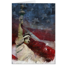Statue of Liberty and American Flag Greeting Card