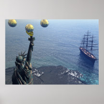 Statue of Liberty and Ship Old Landscape Poster