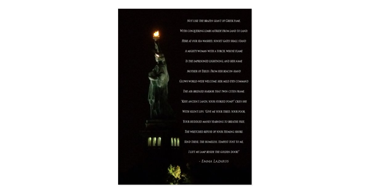 Statue Of Liberty At Nightemma Lazarus Poem Postcard Zazzle