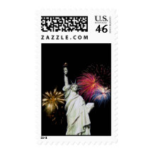 Statue of Liberty - Fireworks Background Postage