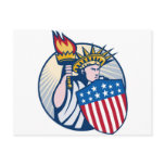 statue of liberty lady with torch and shield post cards