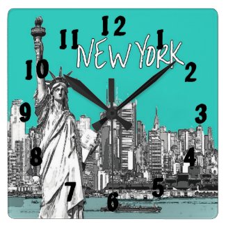 Statue of Liberty New York America Teal Clocks
