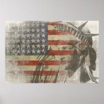 Statue of Liberty on Vintage American Flag Posters