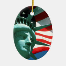 STATUE OF LIBERTY WITH AMERICAN FLAG ORNAMENT