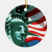 STATUE OF LIBERTY WITH AMERICAN FLAG ORNAMENTS