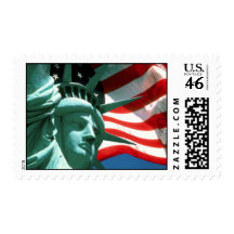 STATUE OF LIBERTY WITH AMERICAN FLAG STAMP