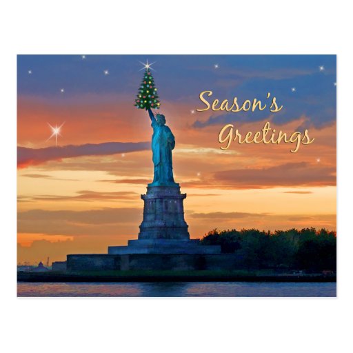 Statue of Liberty with Christmas Tree Postcard Zazzle