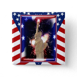 Statue of Liberty with Fireworks for 4th of July button