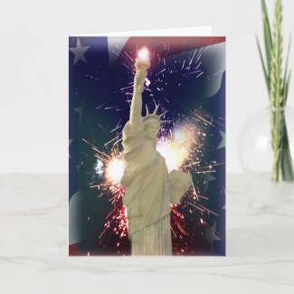 Statue of Liberty with Fireworks for 4th of July card