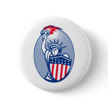 statue of liberty with torch and shield pinback button