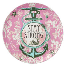 Stay Strong Nautical Art in retro color palette. Plates
