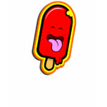 stays Happy strawberry red ice cream in dark shirt