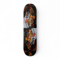 Steaks, burgers, chicken skate board deck