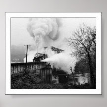 Steam Engine Coming Across A Bridge Poster