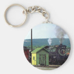 Steam Locomotive 3254 Coming into Train Yard Keychain