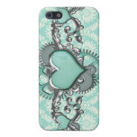 steam punk aqua damask and heart gears cluster case for iPhone 5