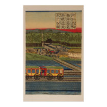 Steam train at Takanawa seashore, Tokyo panel 3 posters
