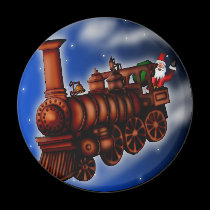 Steam Train Santa, round magnet