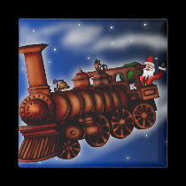 Steam Train Santa, square magnet