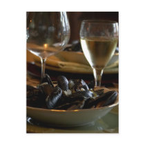 Steamed Muscles At The Dinner Table postcards