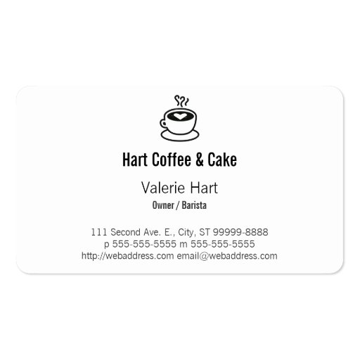 Steaming Coffee Cup with Heart Design Business Cards (front side)