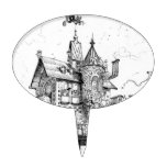 Steampunk Aerial House by Albert Robida Oval Cake Topper