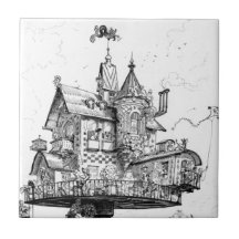 Steampunk Aerial House by Albert Robida Ceramic Tile