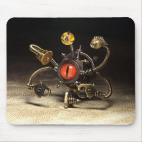 Steampunk Beholder Robot by Artist Daniel Proulx Mouse Pads