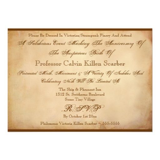 Steampunk Birthday Party Custom Invites