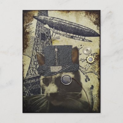 Steampunk cat post cards