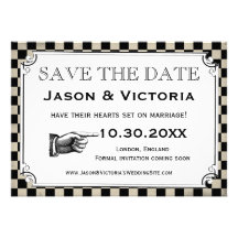 Steampunk Checkerboard Wedding Save the Date Cards