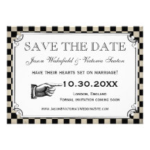 Steampunk Checkerboard Wedding Save the Date Cards