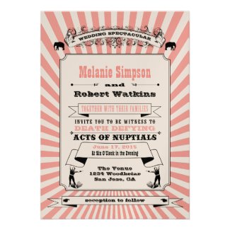 Steampunk Circus Wedding Invitation Pink