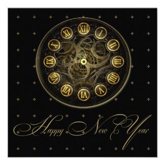 Steampunk Clock New Years Eve Party Invitation