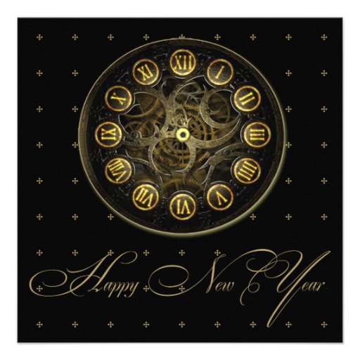 Steampunk Clock New Years Eve Party Invitation
