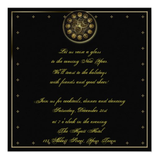 Steampunk Clock New Years Eve Party Invitation