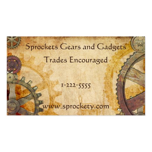 Steampunk Cogs and Gears Business Cards (front side)