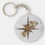 Steampunk Compass Star Grunge Keychains
