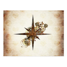 Steampunk Compass Star Postcard